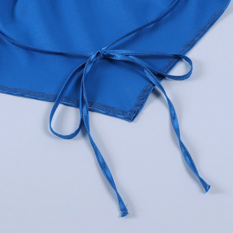 

LVINMW Tank Top Halter Backless Solid Slim Sexy Women Outfits Sleeveless Shirring Back Lace Up Crop Top Casual Fashion Irregular