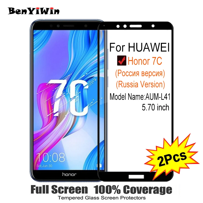 2 шт Защитная пленка для экрана из закаленного стекла полное покрытие для HUAWEI Honor 7C 9H Защита от царапин защитная пленка для AUM L41 5," стекло