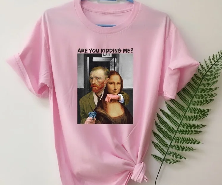 MonalisaKiddingMe Fashion Show-JF Are You шучу меня Monalis-Painting футболка абстрактное искусство Мона Лиза краска да Винчи футболка эстетические футболки - Цвет: MonalisaKiddingMe