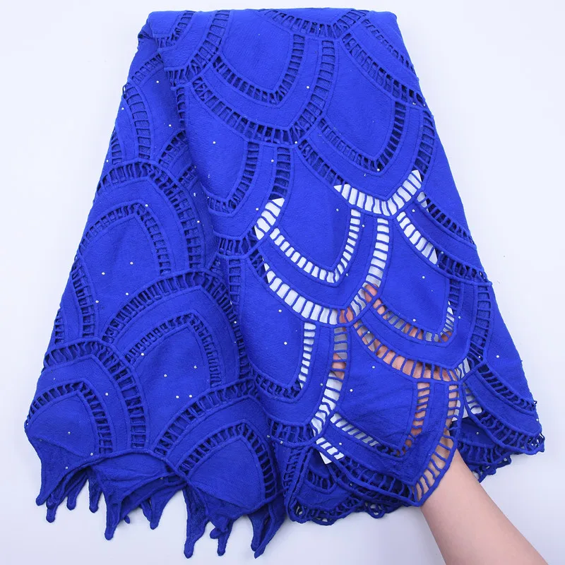 

Latest Royal Blue Nigerian Water Soluble Voile Lace Fabric African Guipure Cord Stones Lace Fabric Cord Laces For Bridal Party