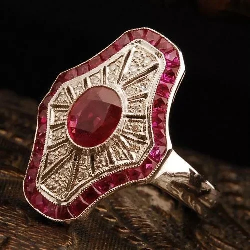 

Women Fashion 925 Sterling Silver Ring Luxury Retro Lady Natural Ruby Jewelry Wedding Engagement Party Ring Size 5-11