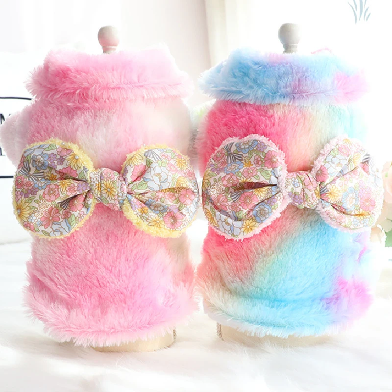 

Colorful Cute Bowknot Dog Clothes Winter Pet Coat Jacket Puppy Apparel Cat Yorkshire Terrier Pomeranian Maltese Poodle Clothing
