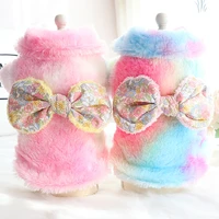 colorful cute bowknot dog clothes winter pet coat jacket puppy apparel cat yorkshire terrier pomeranian maltese poodle clothing
