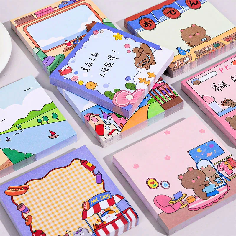 

100 Sheets/pack Cute Cartoon Bear Sticky Note Student Message Memo Pads Paper School Supplies Kawaii Stationery
