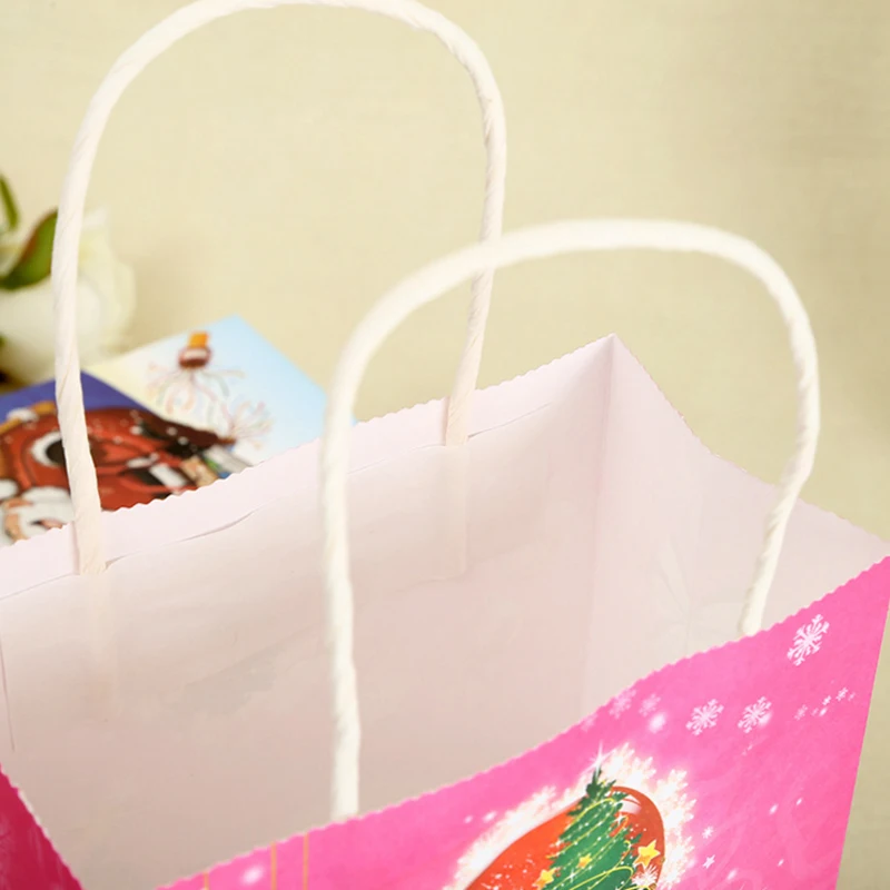 10 шт./лот маленькие бумажные подарочные пакеты с принтом на Рождество и ручками