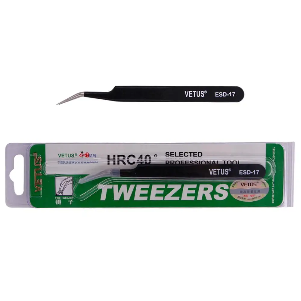

Vetus ESD Tweezers Tool High Precision Tip Curved Straight Black Stainless Tweezer