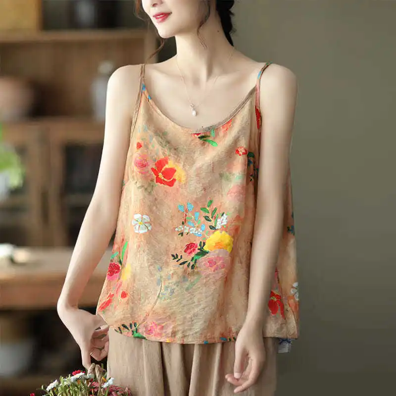 

Summer vest suspender women's thin, breathable, comfortable and versatile bottoming shirt, sleeveless print top for women