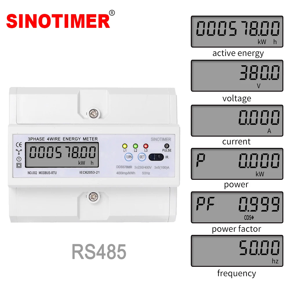 RS485 220/380 V 5-100A 3 фазы 4 провод din рельс энергии, цифровой прибор для измерения уровня Мощность факторный монитор с напряжение, Частота тока Дисплей