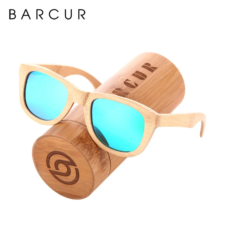 BARCUR Vintage Brown Bamboo Sunglasses Men Handmade Polarized Women Sun glasses Wood Mirror Retro Oculos de sol masculino | Аксессуары