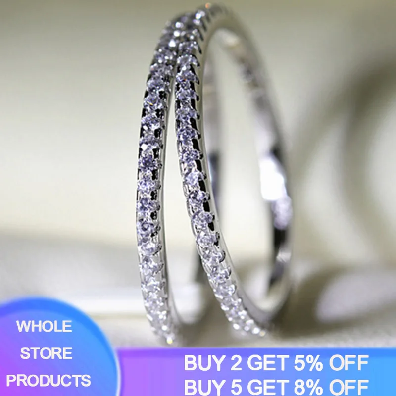 

YANHUI Luxury Full Circle Round Cubic Zircon Ring Fine Jewelry 925 Sterling Silver Brilliant Stackable Finger Rings Accessories