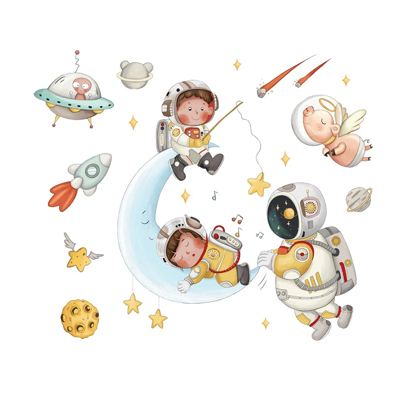 

Наклейки на стену с изображением космонавта для детской комнаты, Настенный декор из ПВХ, съемная виниловая наклейка, домашний декор для спа...