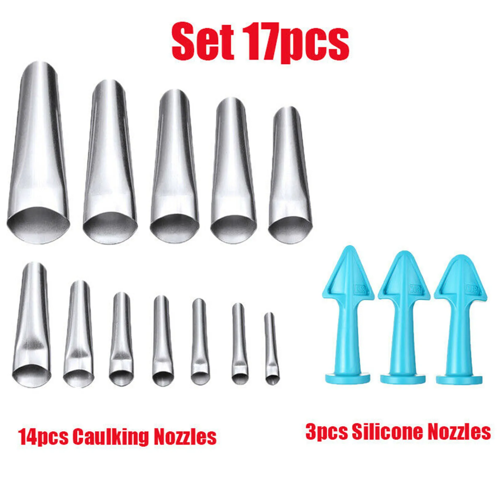 

17Pcs Stainless Steel Caulking Finisher Caulk Nozzle Applicator Silicone Sealant Finishing Tool Kitchen Bathroom Sink Joint