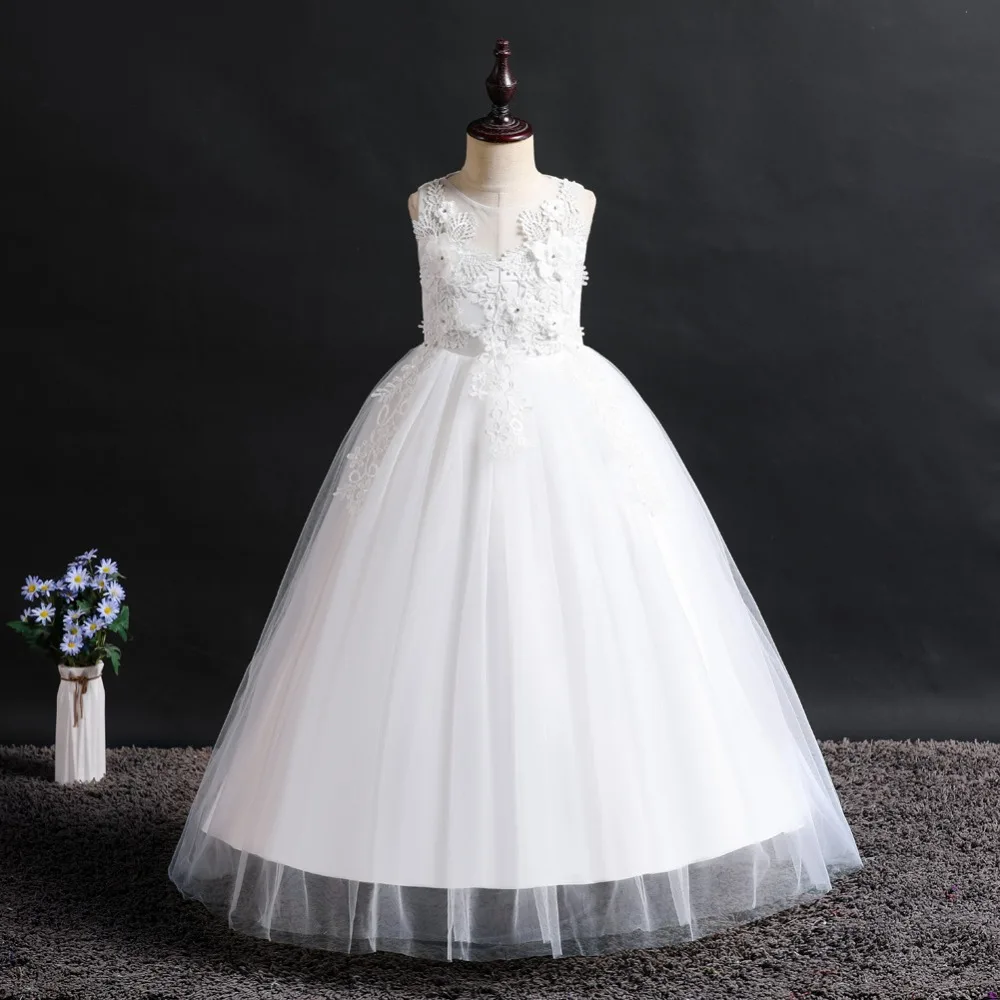 Wedding Party Dress for Girls Lace First feast princess Long Dress New Exchange Dress Ball Beauty Sexy Shoulder Dress