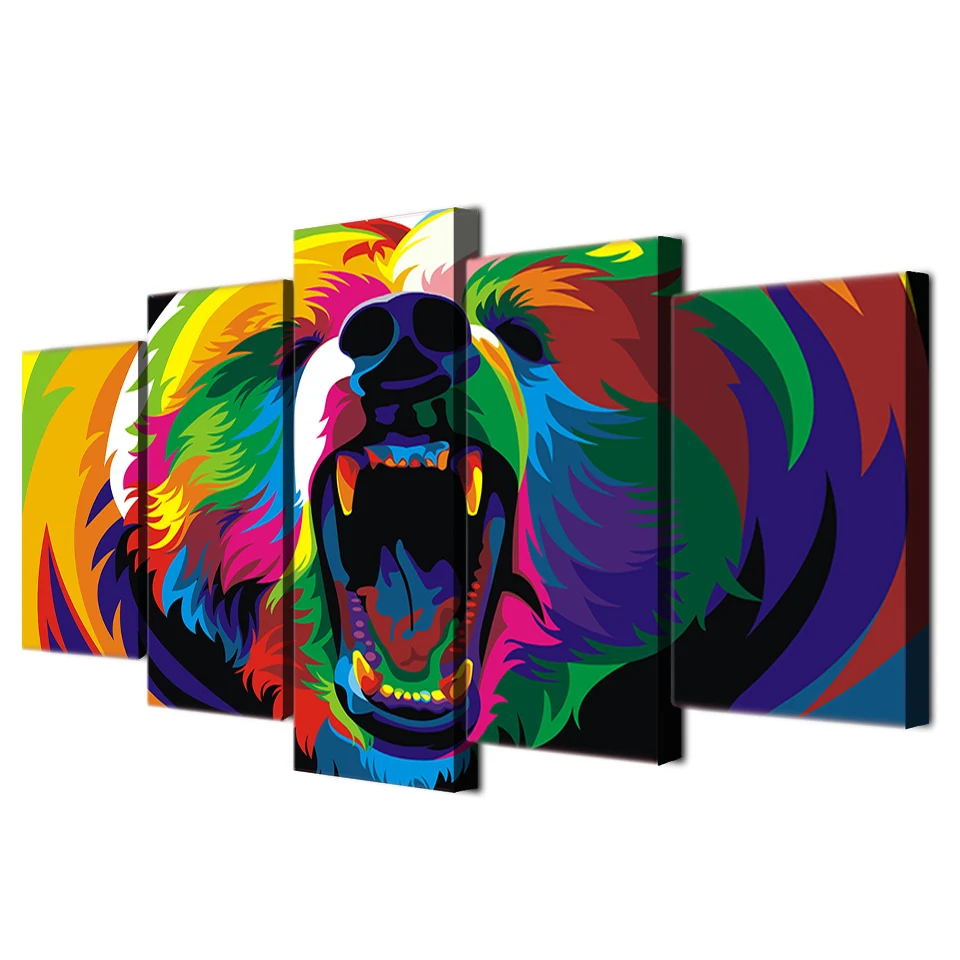 

Modern Wall Art Poster HD Printed Canvas Modular 5 Panel Colorful Bears Living Room Pictures Home Decoration Painting Frame