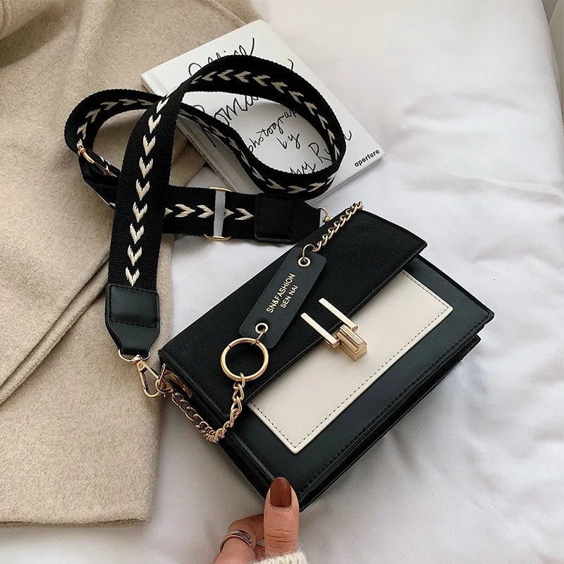 

Scrub Leather Contrast Color Crossbody Bags For Women Chain Messenger Shoulder Bag Ladies Purses and Handbags Sling Shoulder
