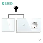 Сенсорный выключатель Bseed, 1 клавиша, 2 канала, 2 упаковки, выключатель света, европейский стандарт, настенный выключатель с кристальной панелью, водонепроницаемая Фотолюминесцентная подсветка