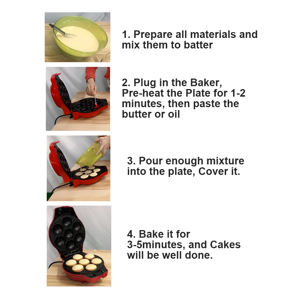 

Multi-Optional Plates Electric Cake Maker Mini Professional Manual Baker- Donuts/Cupcakes/Cup Pops/Waffle Non-stick Alum Plates