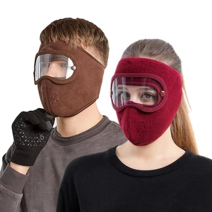 Ветрозащитная теплая маска для лица, зимняя шапка, лыжные дышащие маски, флисовая Защитная шапка для лица с HD очками, противотуманная велосипедная шапка, Балаклава
