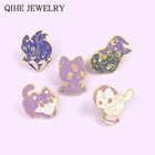 Женская эмалированная брошь в виде звездного неба, маленькая Кошечка в форме ведьмы из мультфильма, Милая брошь на лацкан, значок для рюкзака, фиолетовый значок, подарочное Ювелирное Украшение