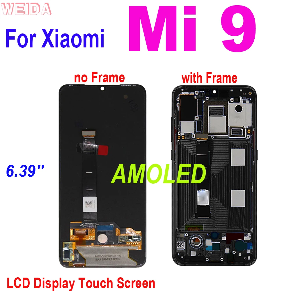 

Дисплей 6,39 дюйма AMOLED для Xiaomi Mi 9, ЖК-дисплей с сенсорным экраном, дигитайзер в сборе с рамкой для Xiaomi Mi9, M1902F1G, ЖК-экран