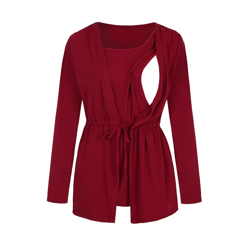 Повседневная одежда для беременных двухслойные Топы с длинным рукавом кормления