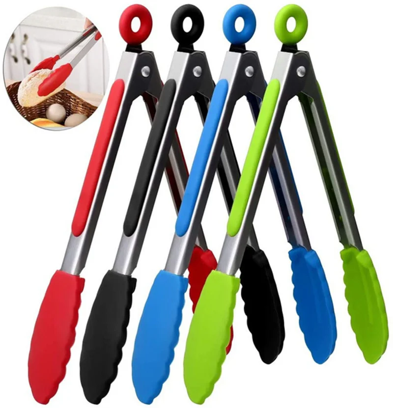 

Silicone Food Tong Stainless Steel Kitchen Tongs Silicone Non-slip Cooking Clip Clamp BBQ Salad Tools Grill Kitchen Accessories