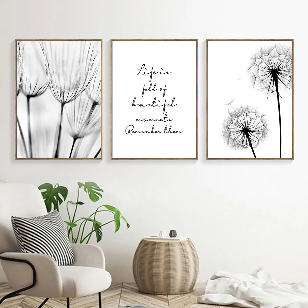 

Black And White Canvas Art Painting Life Quote Nordic Posters And Print Dandelion Poster Decoration Wall Pictures For Bedroom