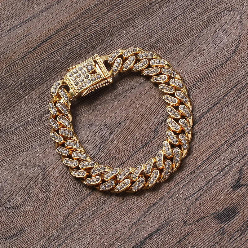 

Hip Hop Butterflys Bracelets Rhinestones Paved Bling Iced Out 12mm Round Cuban Miami Link Chain Bracelets for Men Rapper Jewelry