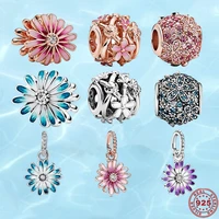 925 sterling silver color charms fit original pandora bracelet sparkling daisy flower charm bead for women luxurious jewelry