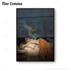 Винтажный постер в готическом стиле грудь спящей женщины на холсте