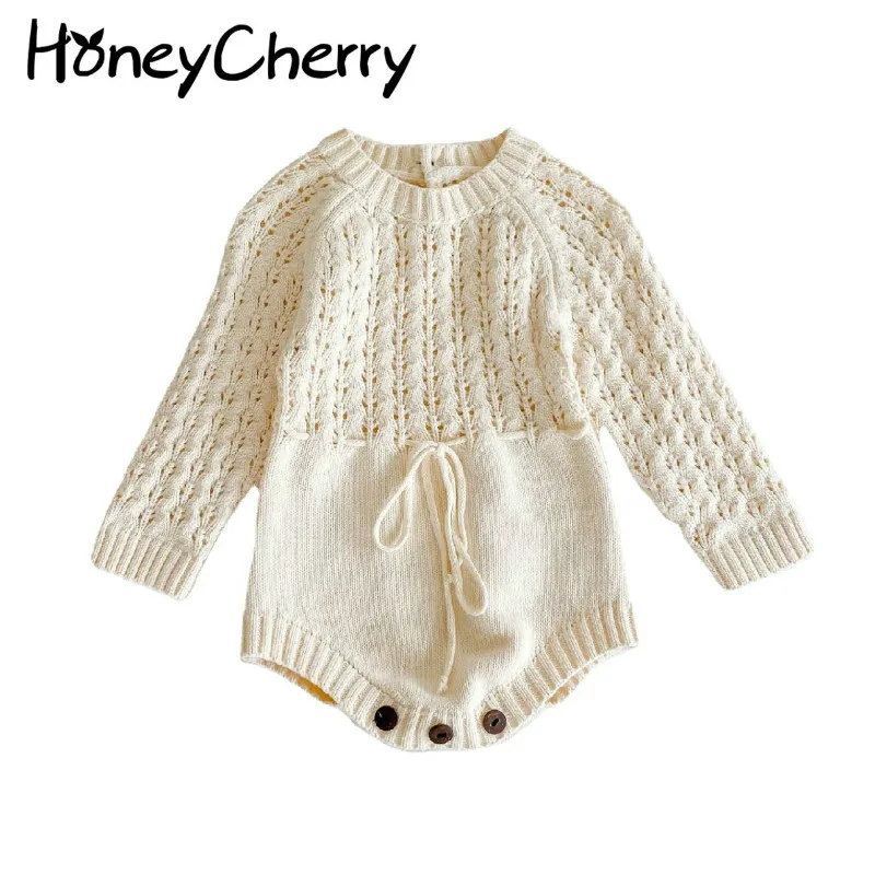 

Spring and Autumn female baby openwork knit long-sleeved leotard Triangle climbing clothes Bodysuits baby girl clothes