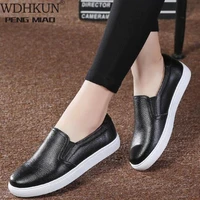 women ladies female gril genuine leather white shoes flats platforn sneakers slip on soft vulcanized shoes zqmf 960