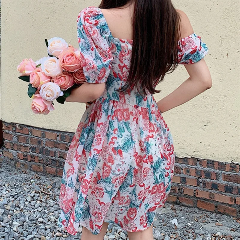 

Sweet Elegant Print Mini Dress Women Short Sleeve Summer Women's Clothing Holiday Boho Beach Dress Party Vintage Vestidos 2021
