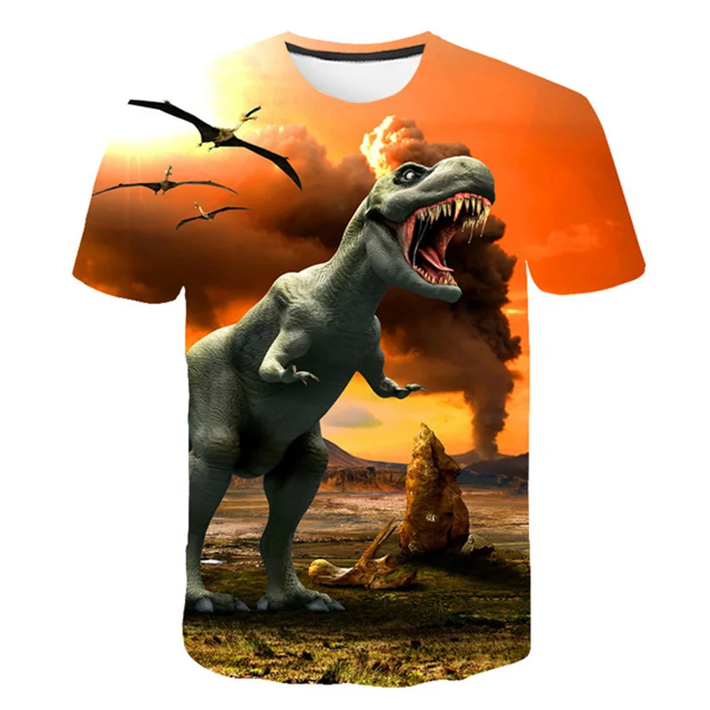 

Children Spring Autumn Shirt Short Sleeves Kids Boys Girls Cartoon Tops Baby Dinosaur Print Cartoon Clothing Tee 4-14 Years