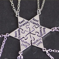 fashion best friend necklace stitching 6 piece set metal pendant neck chain charm women jewelry accessories birthday gift choker