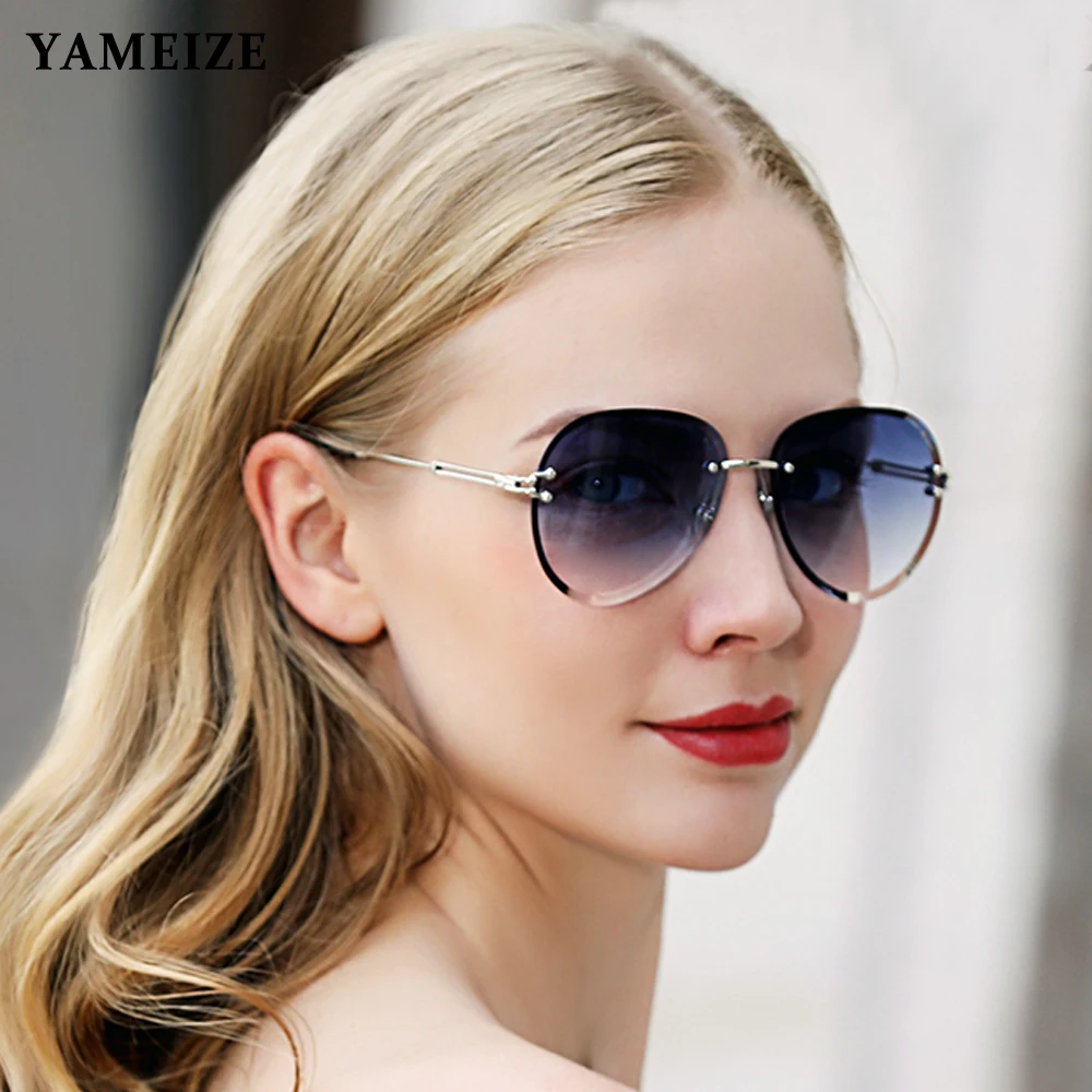 

YAMEIZE Retro Oval Rimless Sunglasses Women Gradient Cutting Lens Frameless Classic Vintage Sun Glasses Female Eyewear Gafas