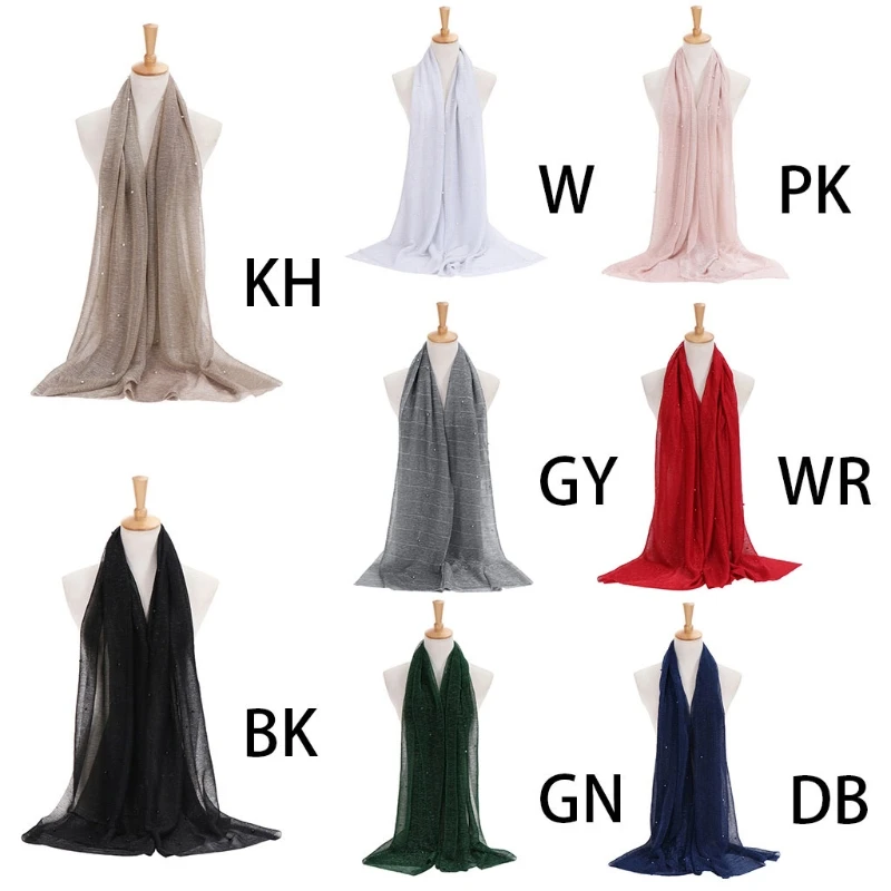 Женский Блестящий хиджаб из искусственного жемчуга шаль бисера мусульманский