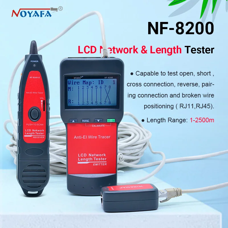 Тестер сетевого телефонного кабеля NF_8200 LCD LAN тестер RJ45 Кабельный Ethernet кабельный