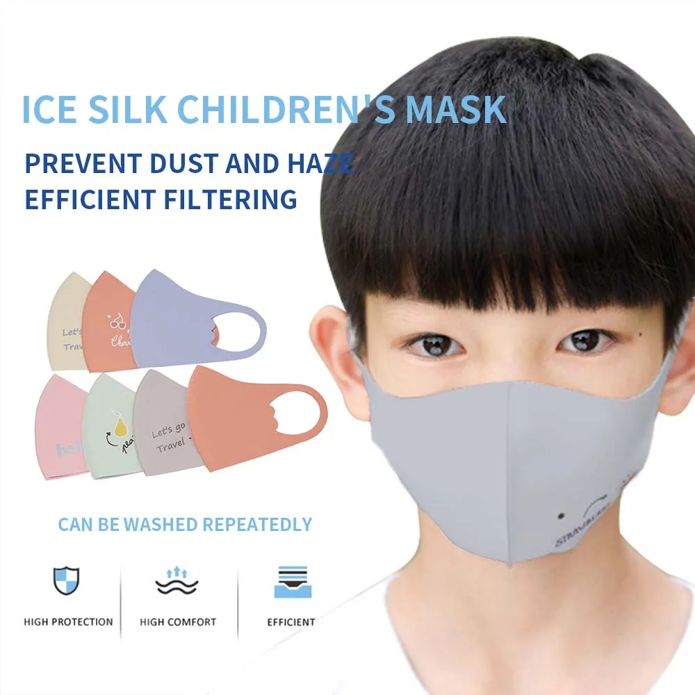 3 Pcs Kids Face Mask Baby Children Washable Ice Silk Cute Cartoon Protective Mouth Masks |
