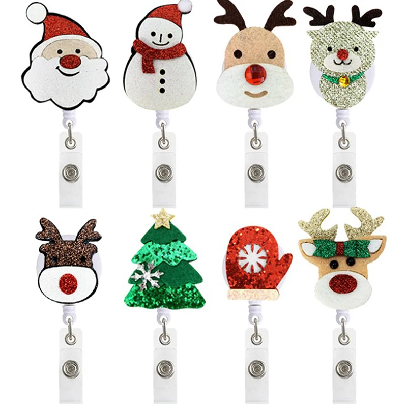 

Christmas Decoration Cartoon Retractable Nurse Badge Reel Clip Students Doctor ID Card Badge Holder Santa Claus Elk Snowman