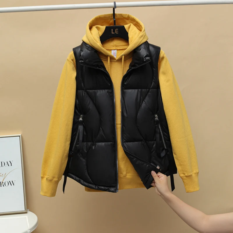 Женский короткий жилет зимний теплый винтажный пуховик из хлопка утепленная