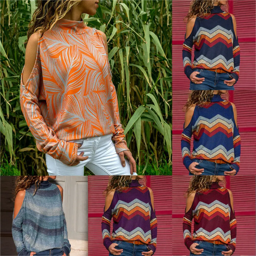 Новая женская футболка с открытыми плечами в полоску топы рисунком для девочек