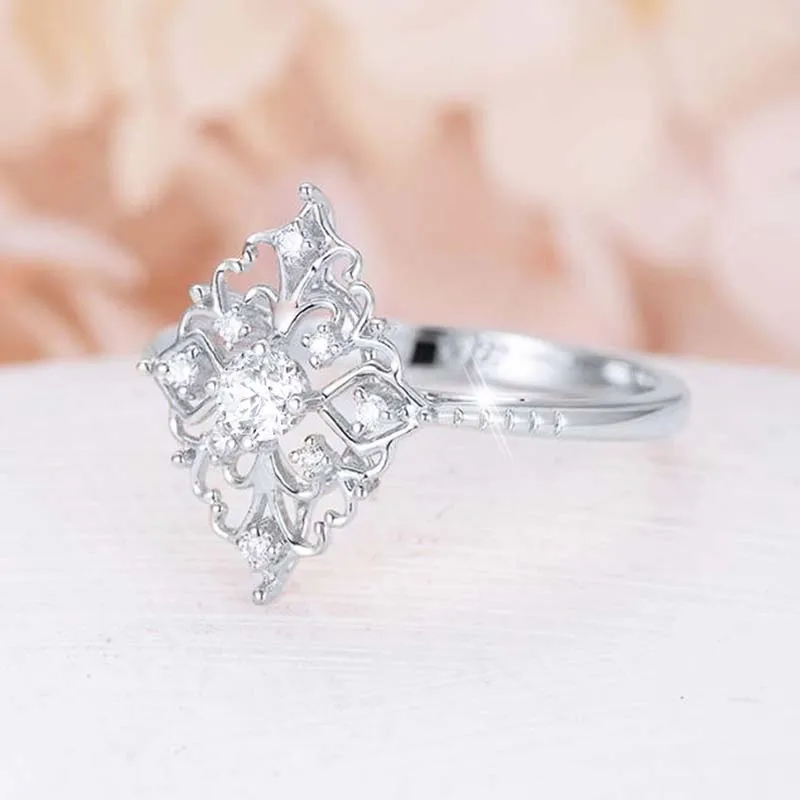 silver JYA Retro Women Rings Baroque Style Luxury Rose Golden Flower Shape Wedding Ring Statement Jewellery Vintage Diamante Accessory - Цвет основного камня: silver