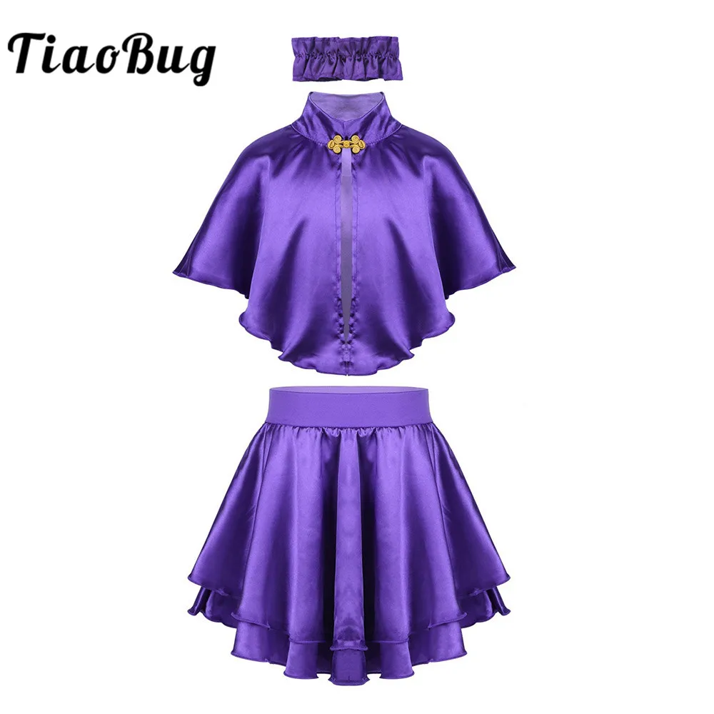

TiaoBug Kids Girls Purple Cape with Skirt Wristband Fancy Dress Set Greatest Show Costume Theatre Musical Cosplay Party Dress Up