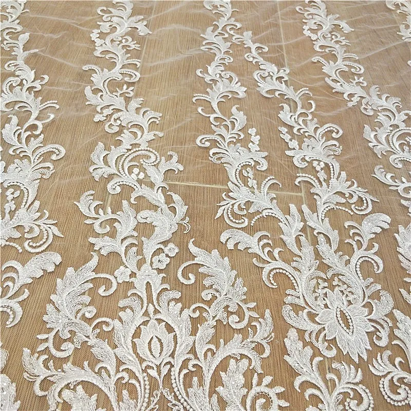 

New French Sequined Lace Fabric Border Embroidery Flower Wedding Dress DIY Sewing Accessories RS2482