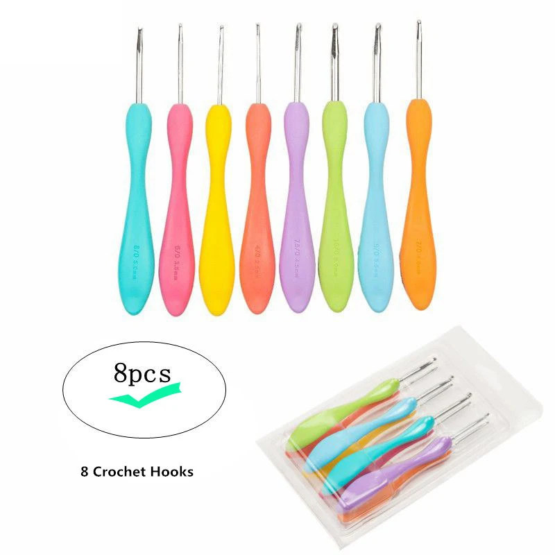 

Crochet Hook Set 8pcs/set Aluminum Ergonomic Crochet Needles with Colorful Soft Grip Cushioned Neesles