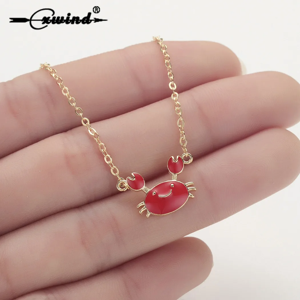 

Cxwind Fashion Red Crab Necklaces Pendants Charm Ocean Sea Animal Necklace Jewelry For Women Girls Statement Chain Collar