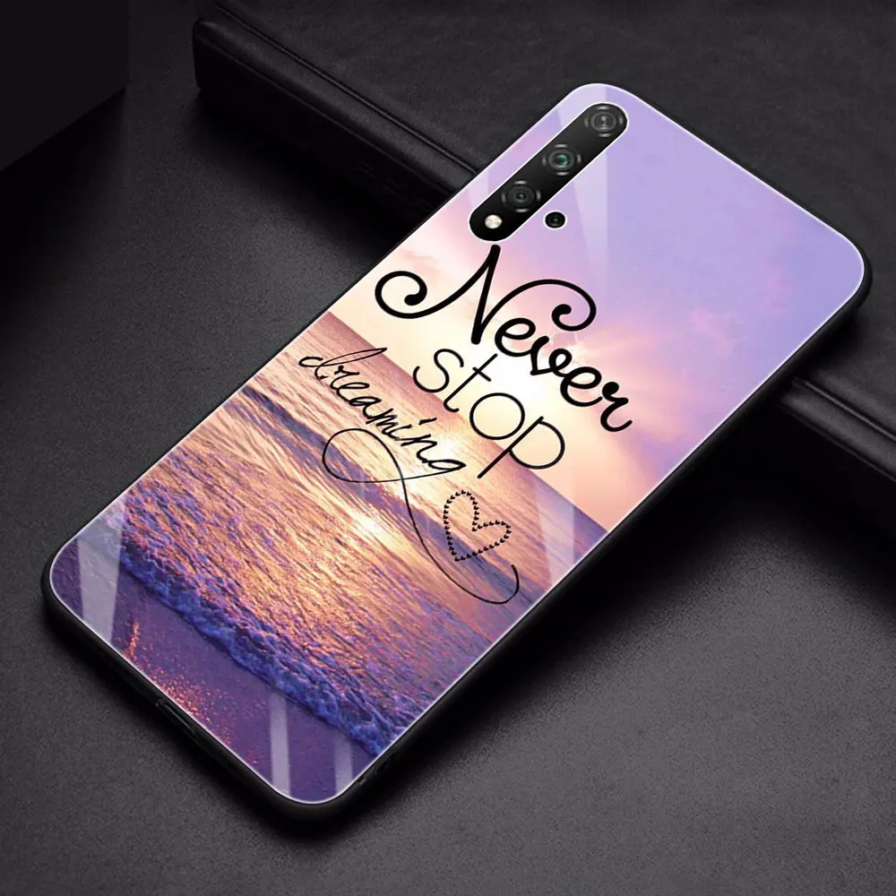 

Luxury Glass Cover for Honor 8X 9X Pro 10 20 30 Lite 30 Pro Plus Silicone Soft Edge Phone Case Coque Travel Mountain Sea Beach