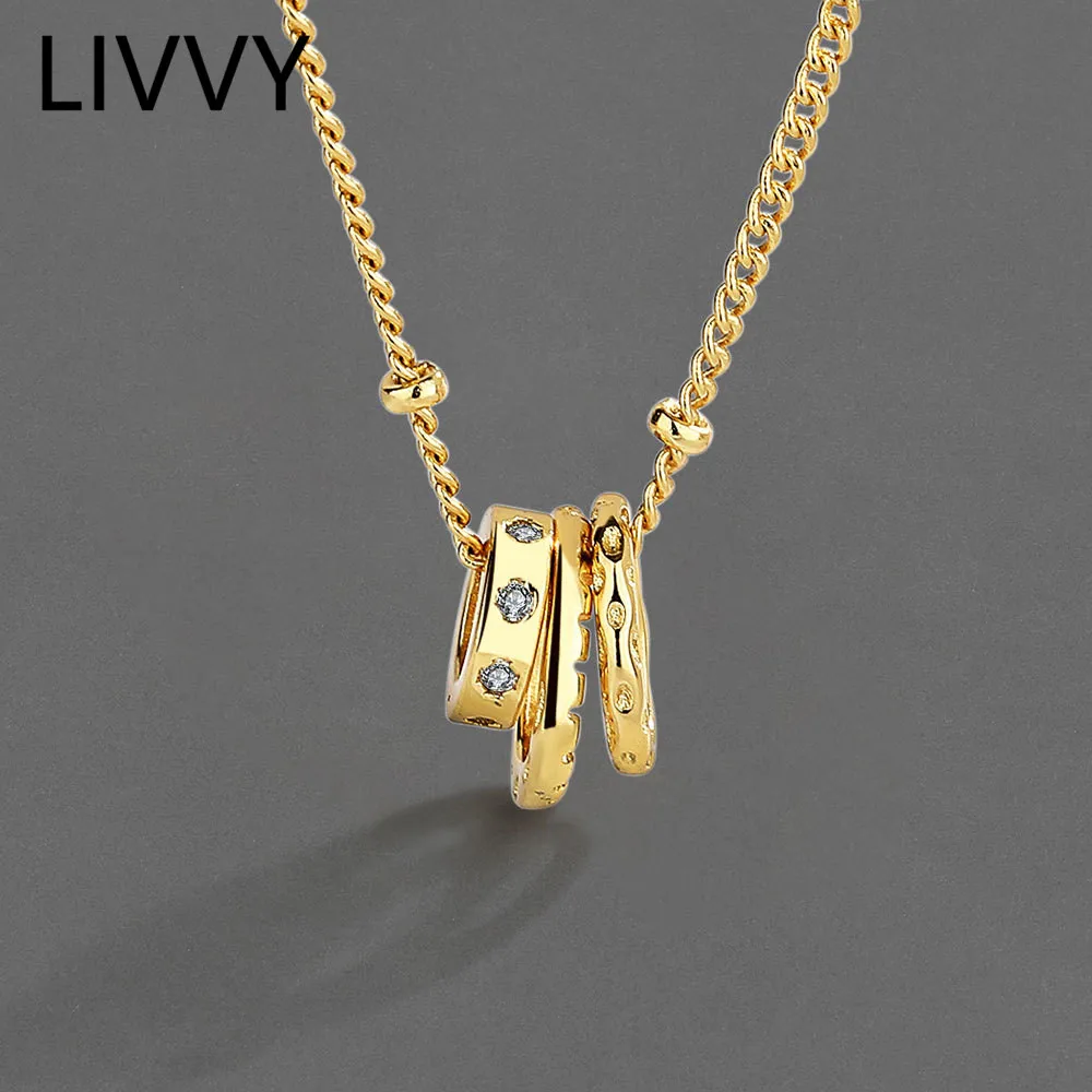 

LIVVY Silver Color Simple Fine Three Circle Zircon Pendant Necklace For Women Fashion Party Birthday Jewelry Gift Accessories