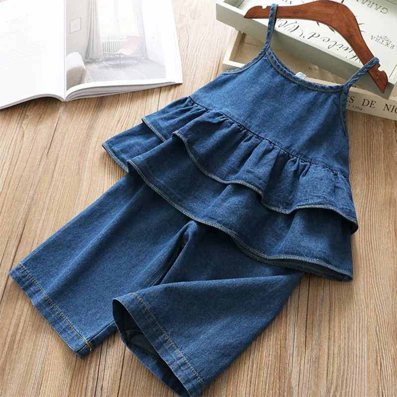 

Summer Toddler Girls Clothes Set Sling Top + Pants Denim Tracksuit Suit Kids Clothes For Baby Girls Children Clothes 2 4 6 Years